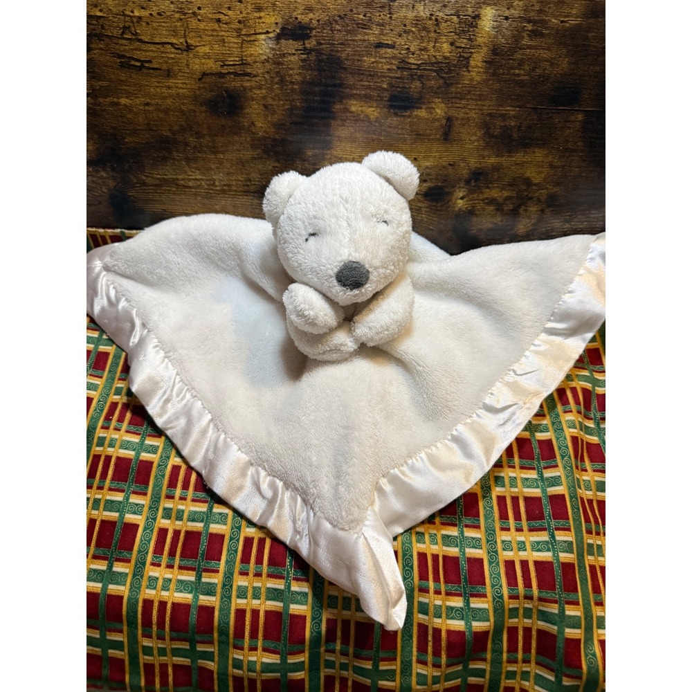 Carters Just One You White Polar Bear Security Blanket Lovey Satin Trim 13x13